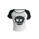 thumbnail image 1 of VISgogo señoras Slim Midriff-baring Tops, mujeres estilo Punk contraste Color calavera estampado cuello redondo manga corta pulóver camiseta VISgogo moda, 1 of 8