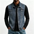 thumbnail image 2 of Jean Vest Jacket for Men Solid Color Lapel Button Down Tank Top Stretch Sleeveless Top Loose Casual Denim Outwear, 2 of 4