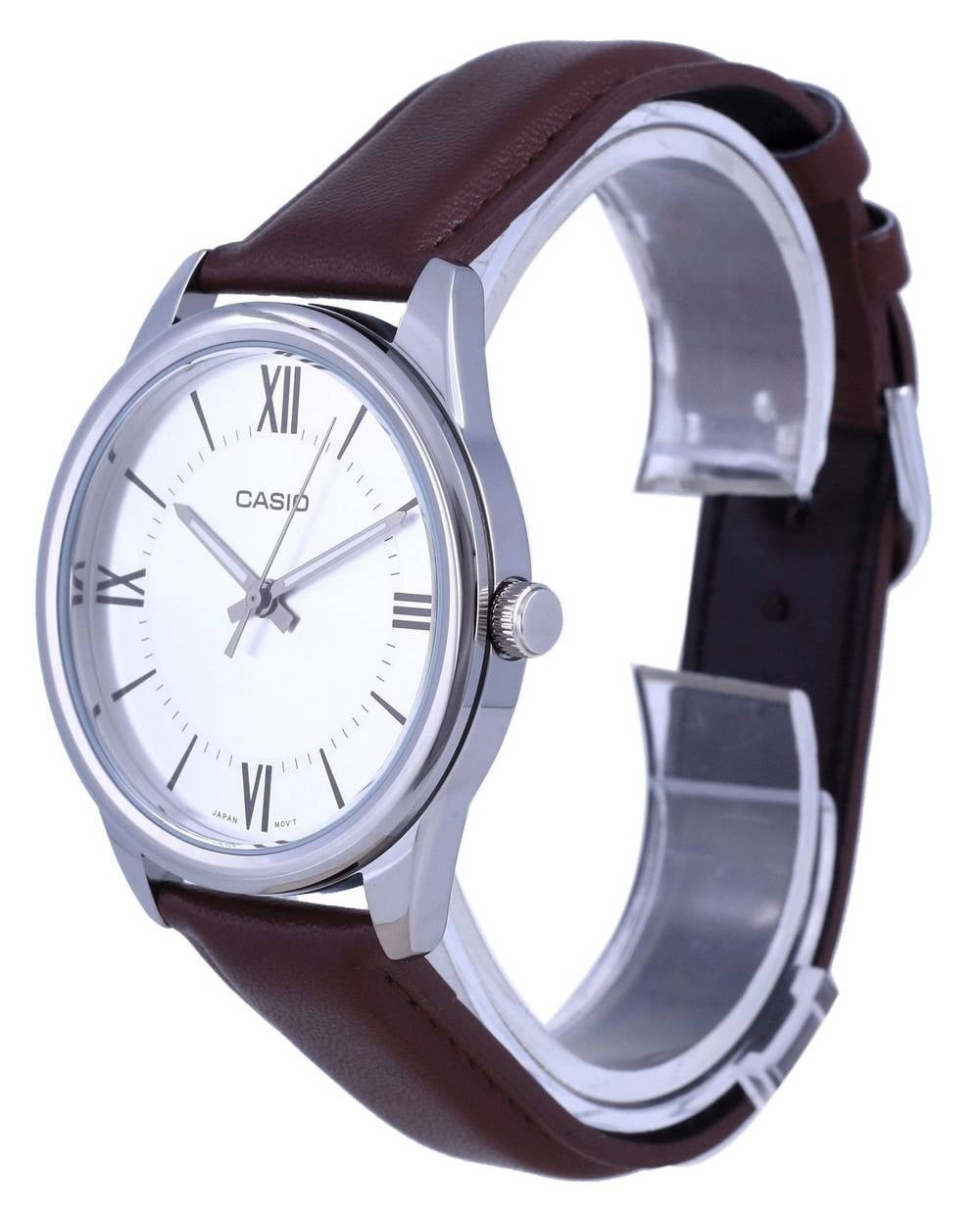 Casio Men’s Silver Dial Brown Leather Strap Watch - Casio MTP‑V005L‑7B5UDF