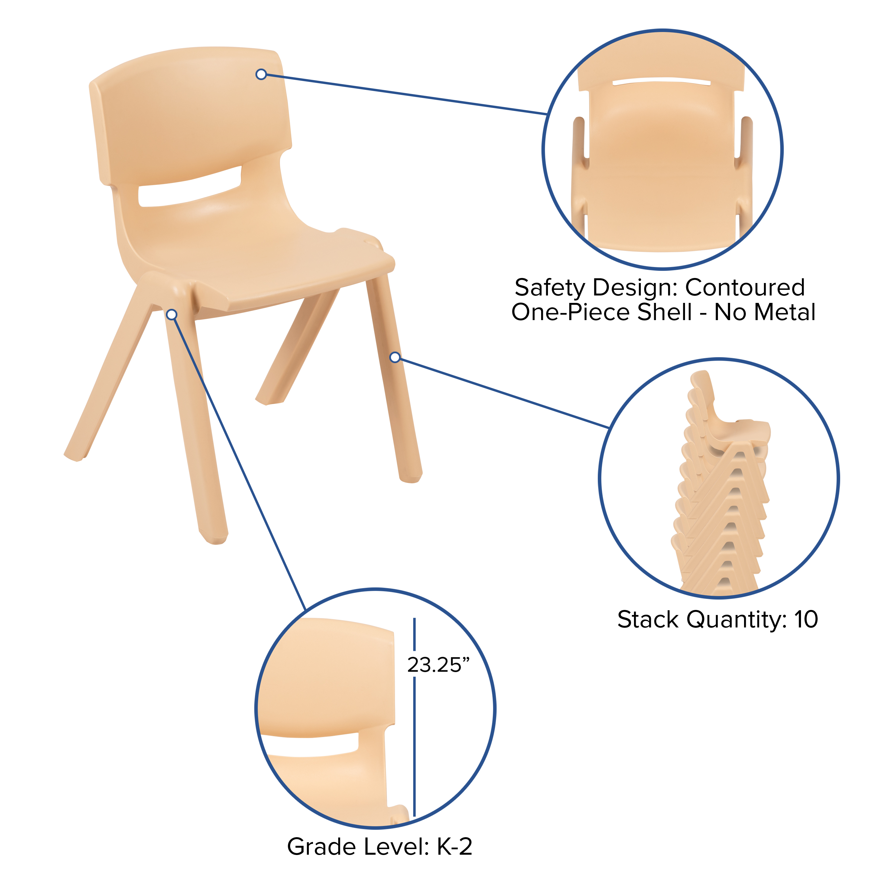 Flash Furniture 2 Pack Natural Plastic Stackable School Chair with 13.25" Seat Height - image 5 of 13