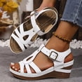 thumbnail image 4 of Rokment Women's Platform Wedges Gladiator Dressy Sandals Vintage Casual Leather Hollow out Chunky High Heels Ankle Strap Dress Sandals for Beach Summer 2026 White Size 6.5, 4 of 7