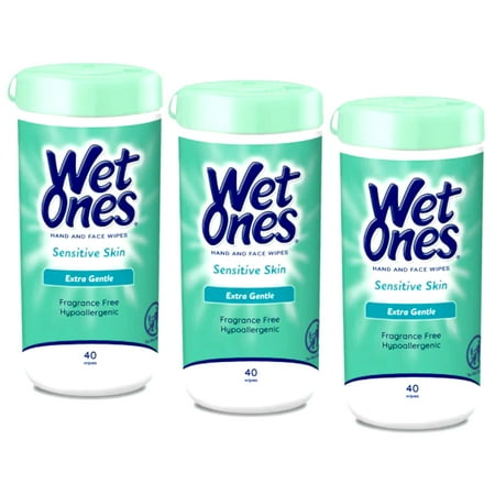 3 Pack Wet Ones Sensitive Skin Moist Wipes Extra Gentle Hypoallergenic 40 Each