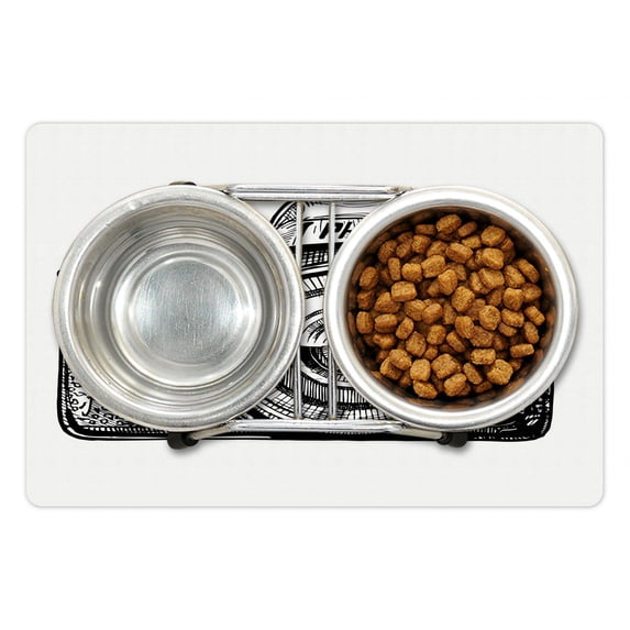 Camera Pet Mat for Food and Water, Sketch Retro Photo Device Capturing Memories Classic Old Times Print, Non-Slip Rubber Mat for Dogs and Cats, 18" X 12", by Ambesonne