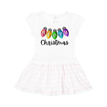 

Inktastic Merry Christmas Rainbow Holiday Lights Gift Toddler Girl Dress