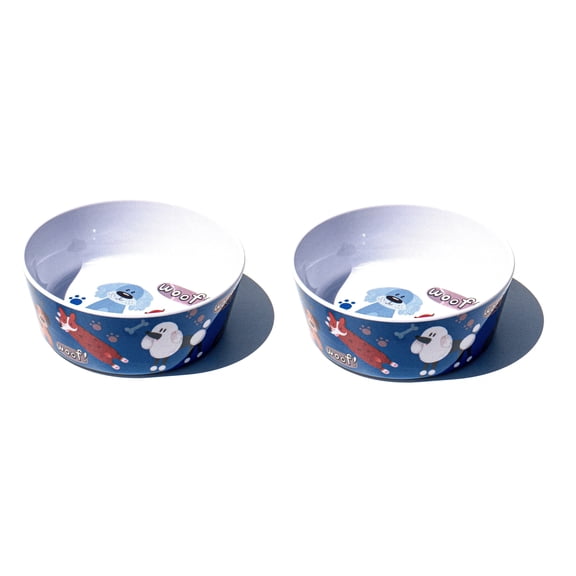 Whimsy Dogs Melamine Pet Bowl - Medium - 3 Cups - Blue - Set of 2