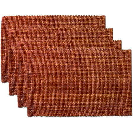 

100% Cotton Placemats for Dining Room Rectangle Two Tone Woven Fabric 13 x 19 Soft Durable Table Mat Set Set of 4 Rust