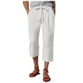 thumbnail image 4 of GEWSEY Plus Size Casual Pants for Women Cotton Linen Capris Summer 2025 Straight Wide Leg Loose Drawstring Elastic Waist Cropped Trouser (White, 3XL), 4 of 8