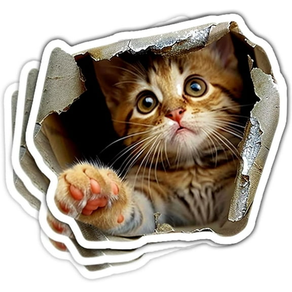 Cat Wall Sticker, Peeking Cat Sticker for Wall, 3D Wall Stickers, Self Adhesive Wall Mural, Tabby Cat Decals - Vinyl Stickers 3 Inches for Laptop Water Bottle Phone Car Window Helmet (Cat 1) (3x3inch)