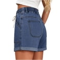 thumbnail image 5 of ByworldtasicNo Boundaries Womens Jean Shorts Summer Casual Mid Rise Cuffed Elastic Waist Denim Shorts, 5 of 7