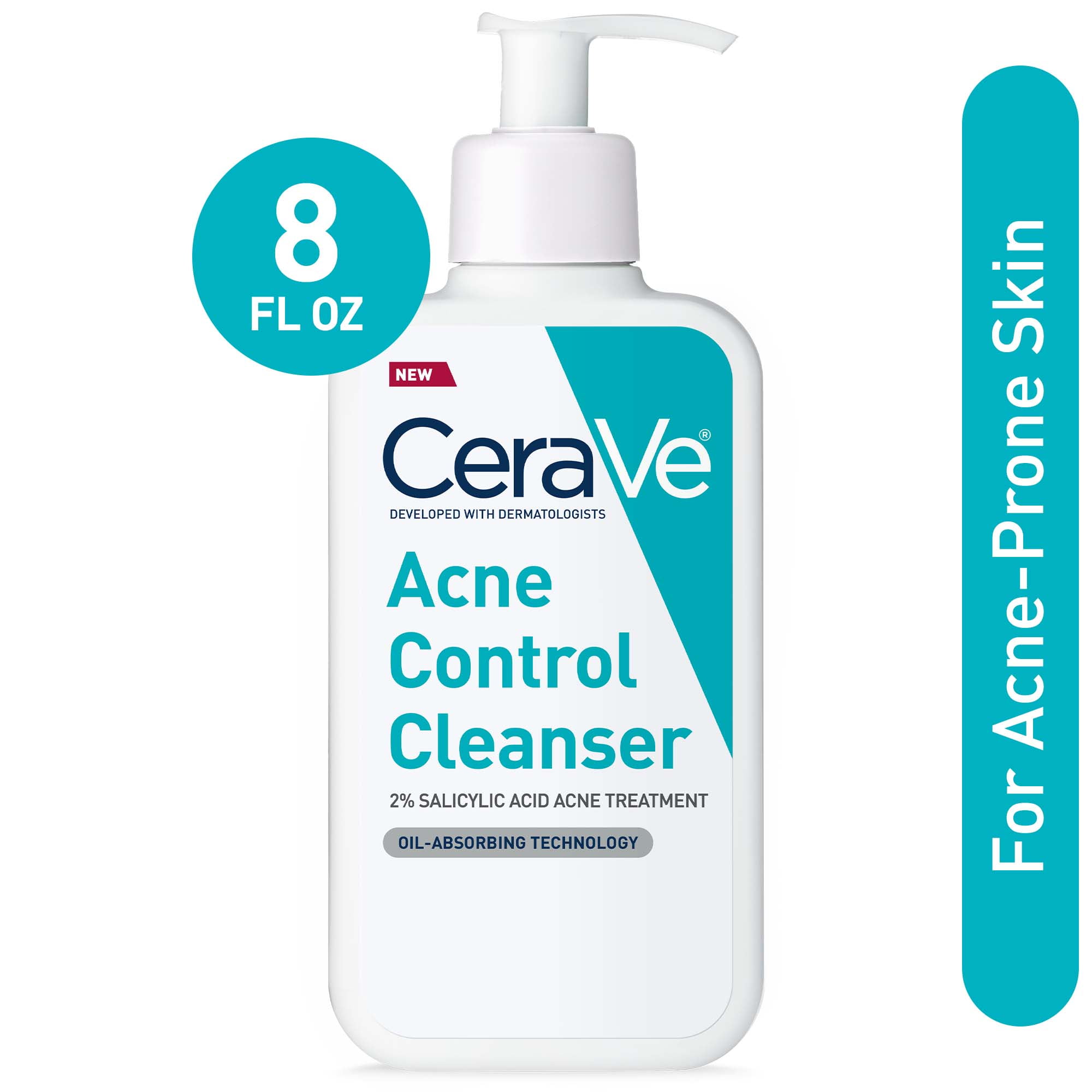 CeraVe Acne Face Wash, Acne Treatment Face Cleanser with Salicylic Acid and Purifying Clay for Oily Skin, 8 fl oz