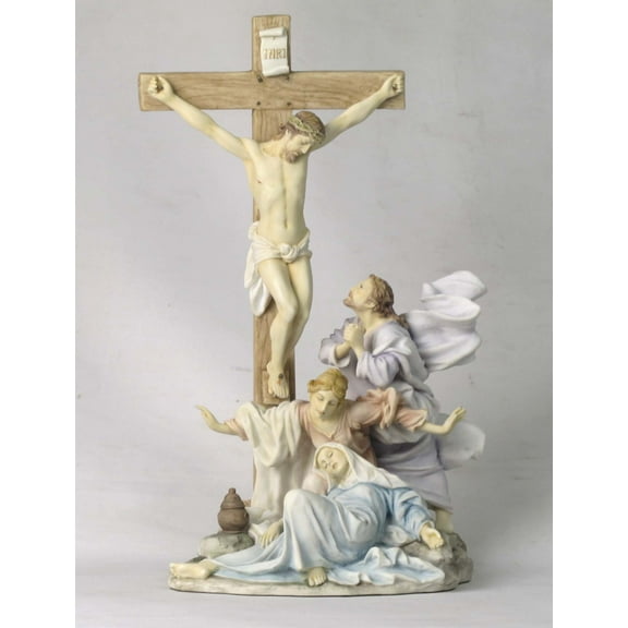13 Inch Crucifixion Scene Decorative Statue Figurine, Pastel Color