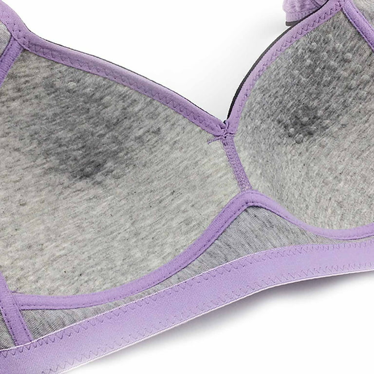 TrendVibe365 Comfy Bras for Womens Purple L Buckle Front Wirefree Push Up  Everyday Bra Solid Deep V Daily Bra Wide Strap Basic Bralette Comfortable