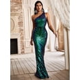 thumbnail image 1 of Vestido largo ajustado con cola de pez, hombros descubiertos, sin mangas, con flores grandes y lentejuelas, 1 of 6