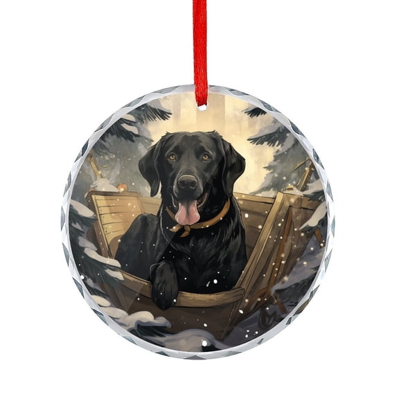 Black Lab In Sleigh Glass Christmas Ornament Gifts for Women Xmas Tree in Red Truck Cute Dogs Glass Round Ornaments