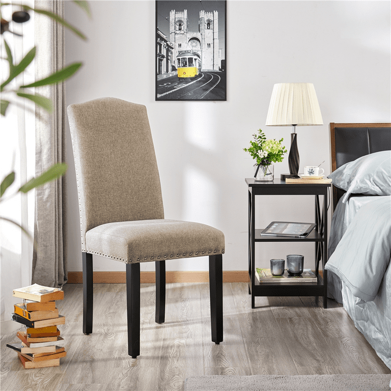 Easyfashion Set of 2 Classic Upholstered Dining Chair Khaki
