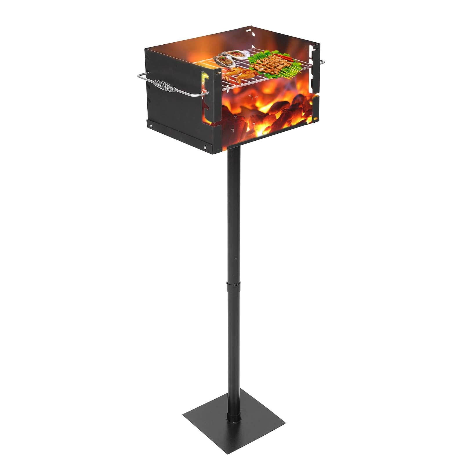 Outside Grill Rack Park Style Charcoal Grill with Grate, Single Post Outdoor BBQ Rack ...
