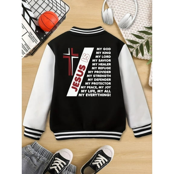 Youth Baseball Jacket Christian Teen Hoodie Jesus Is My Everything Long Sleeve Tee for Boys