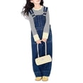 thumbnail image 5 of UACY Kids Girls Denim Overalls, Classic Button Bib with Set-Length Straps Straight Leg Loose Fit Jumpsuit Casual Workwear (Blue, 14-15 Years), 5 of 6