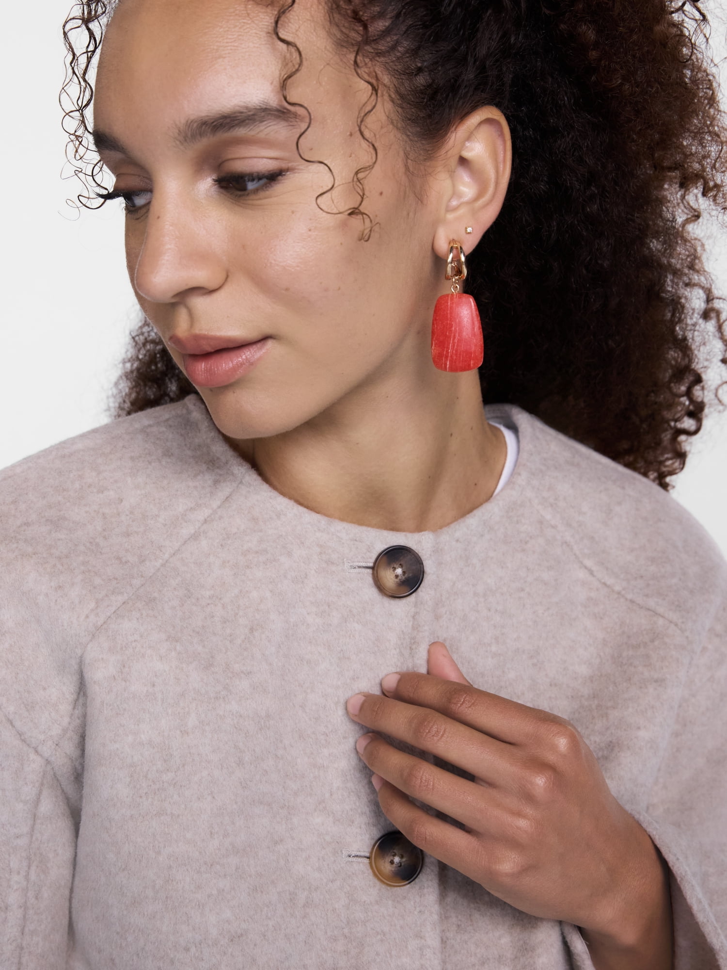 Scenario Women's Gold Tone Double Hoop Drop Earrings with Resin Stones
