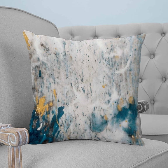 Teal Gray Gold Throw Pillow Covers, Soft Pillowcases with Invisible Zipper, Modern Minimalist Abstract Gradient Art Decorative Square Pillow Cushion Covers for Living Room Couch Sofa Bed 20x20 Inches
