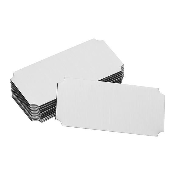 Uxcell 12 Pcs Blank Name Plates, 2 x 1" Engraved Metal Name Plate Laser Strong Adhesive Nameplate Stainless Steel Custom Blank Plates for Signs DIY Crafts, Silver Notched Corner