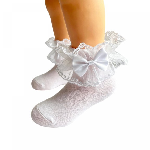 Miaouyo Girls Spring Summer Ankle Socks 3D Bow and Lace Trim Crew Socks