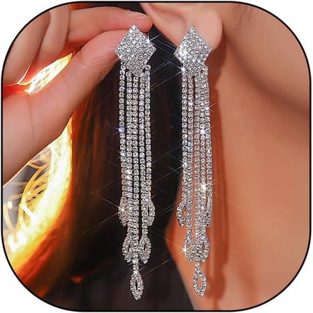 Shining Rhinestone Tassel Dangle Drop Earrings, Sparkling Long Fringe Crystal Dangling Earrings, Simple Everyday Statement Jewelry Gifts