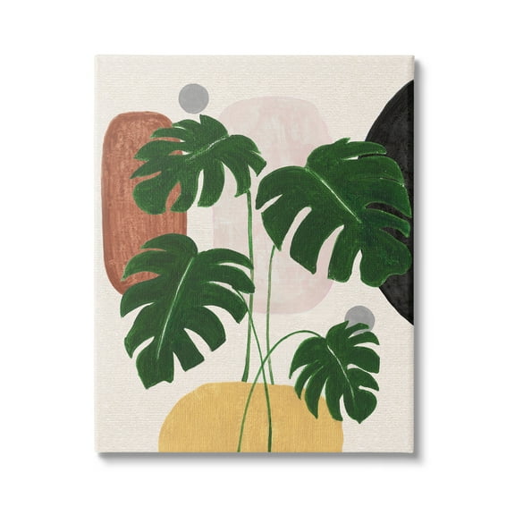 Stupell Industries Boho Monstera with Shapes Botanical & Floral Painting Gallery Wrapped Canvas Art Print Wall Art, 24 x 30