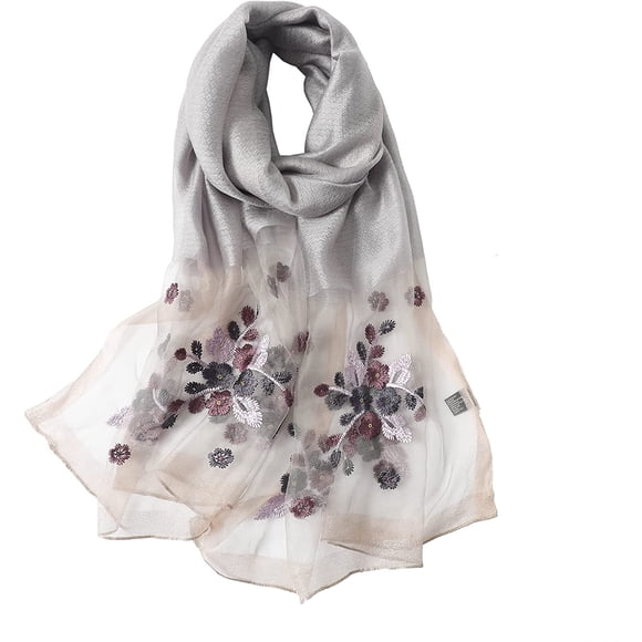 Foulard en Soie de Mûrier Léger Brodé à Motif Floral Châle Enveloppant Couverture en Gaze de Plage Châle pour Toutes les Saisons