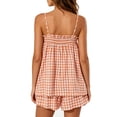 thumbnail image 4 of Women 2 Piece Lounge Set Plaid Summer Pajama Set Sleeveless Peplum Cami Top and Wide Leg Shorts Set Beachwear Vacation Outfits, 4 of 7