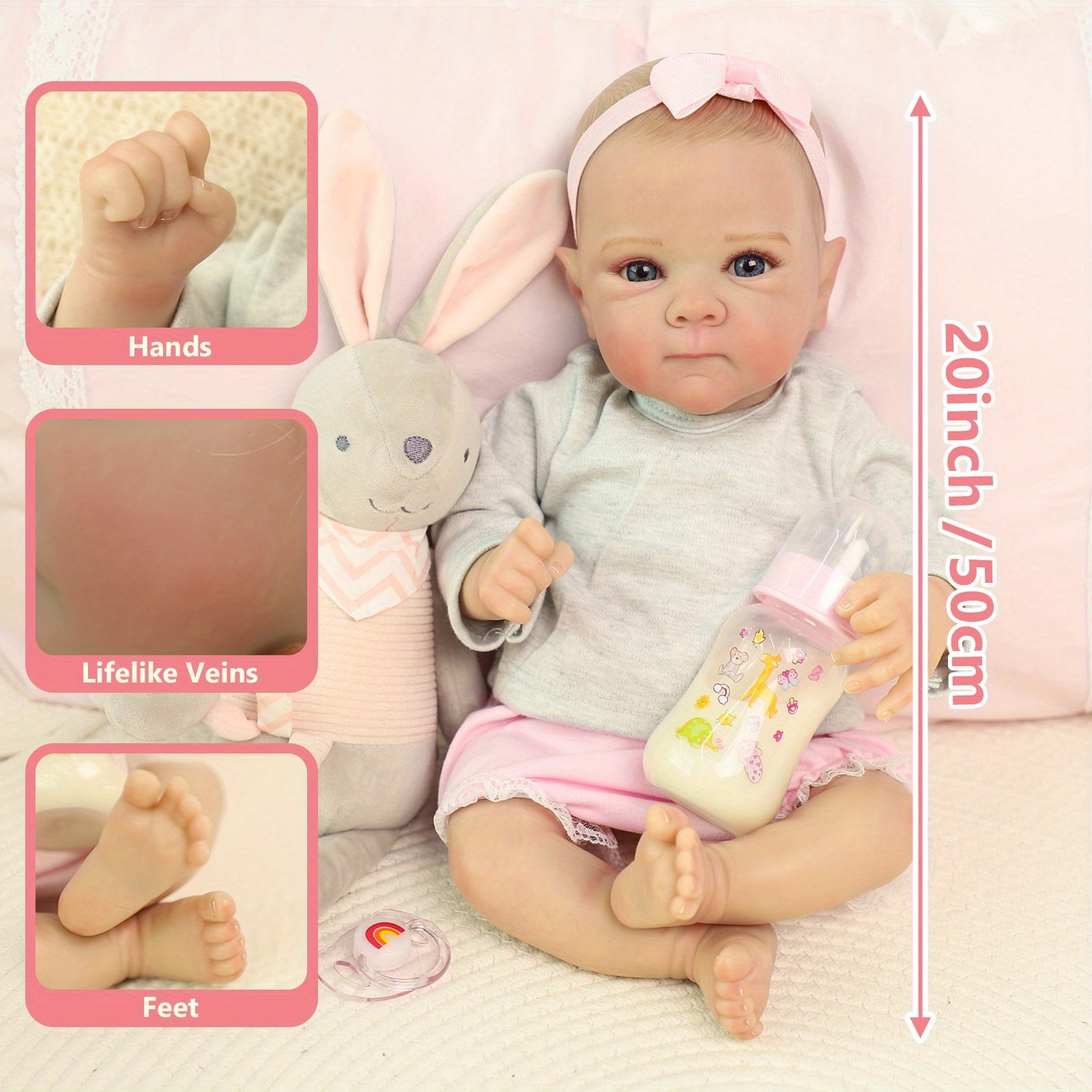 20 Inch Reborn Baby Doll, Cute Soft Vinyl Realistic Baby Doll, Poseable Smiling Newborn Doll, Perfect Gift For Kids Age 3+ Christmas Gift