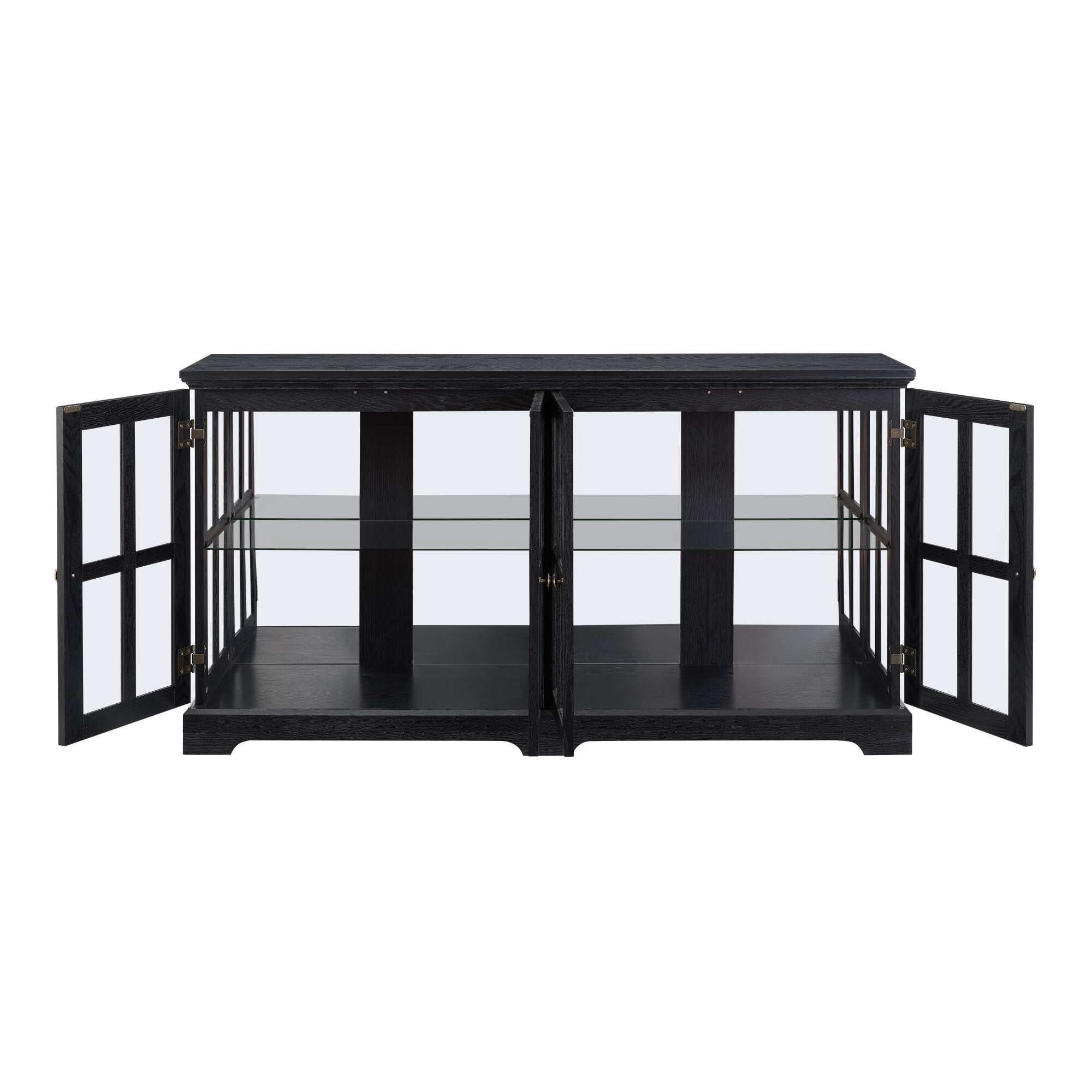 AENKYO Retro LED Glass Display Cabinet with Adjustable Shelves, Vintage Style Curio Showcase for Home, Antique Black