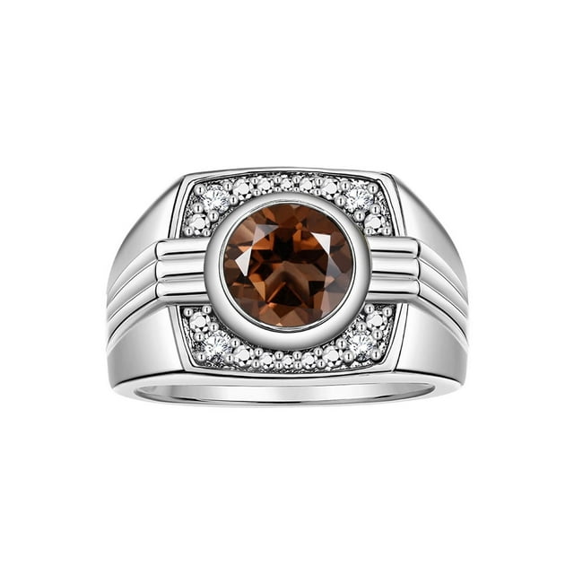 RYLOS Mens Rings Sterling Silver Designer Round Gemstone & Sparkling Diamond Ring Smoky Quartz June Birthstone Rings For Men, Men's Rings, Silver Rings, Sizes 8 - 13