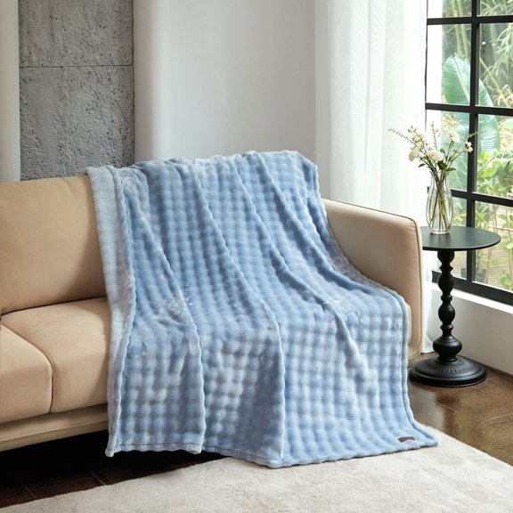 Cozy Haven Luxury Bubble Plush Oversized Couch Throw Blanket, Blue, 50 x 72 in