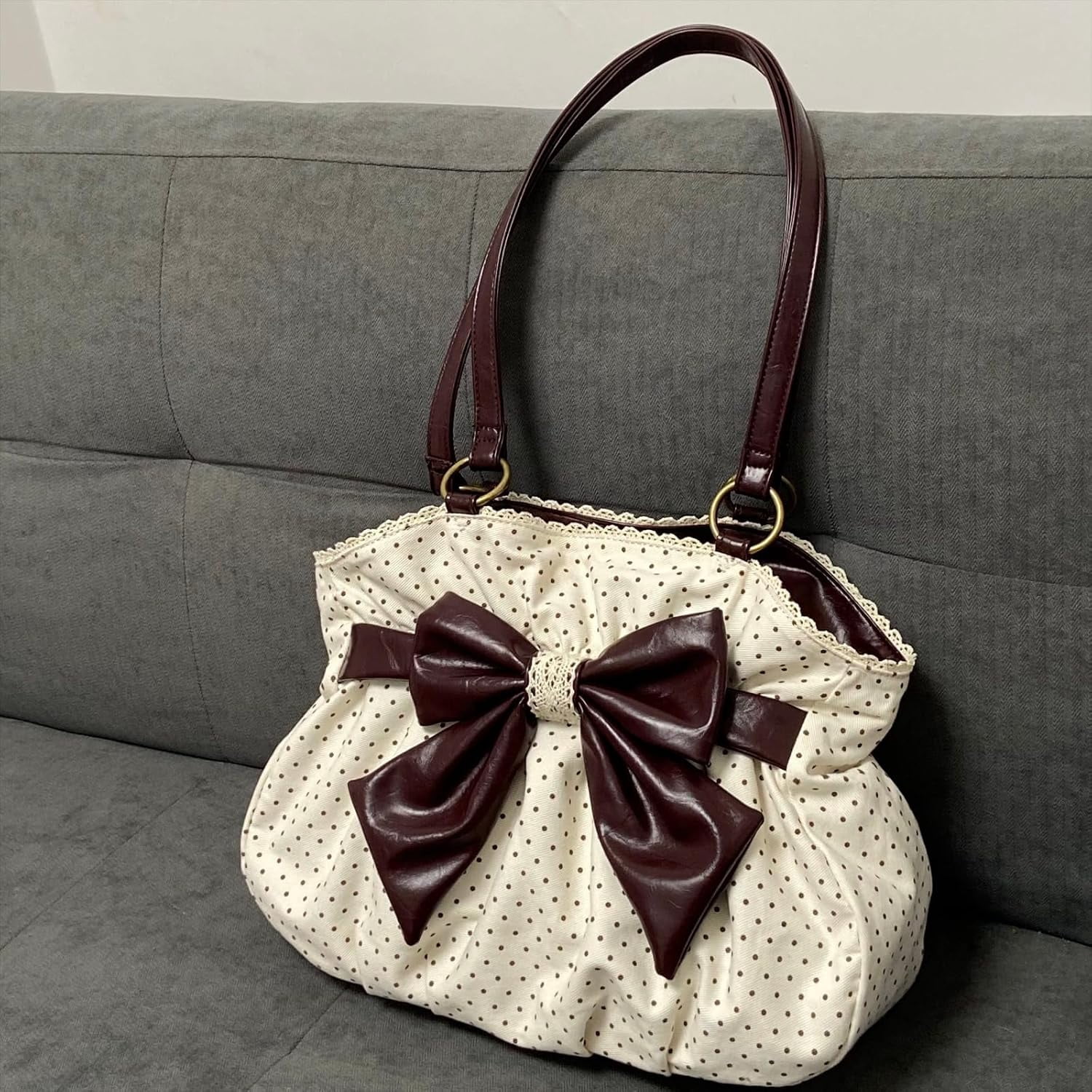 SPEKSEE Polka Dot Purse for Women Vintage Large Capacity Bow HandBag J Fashion Harajuku Gyaru Kawai Whimsical Accessories