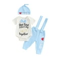thumbnail image 2 of Aojekbee Baby Boys Father Day Outfit Sets Short Sleeve Crew Neck Letter Print Romper Suspender Pants Hat Sets, 2 of 10