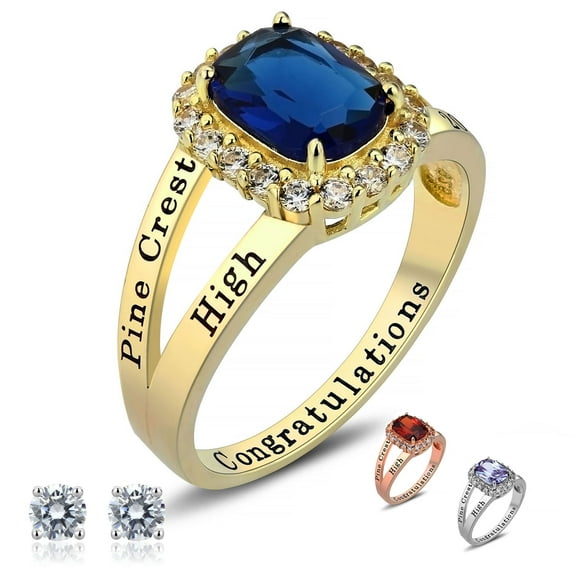 Ccjcinata Fully Personalized Customized Sterling Silver Women’s (Ladies) High School Class Ring (Sterling Silver - Gold Plated)