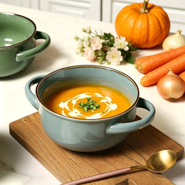 食器  soup bowl ALOFMO 28 oz Ceramic Soup Bowls with Handles, Set of 4, Oven Safe