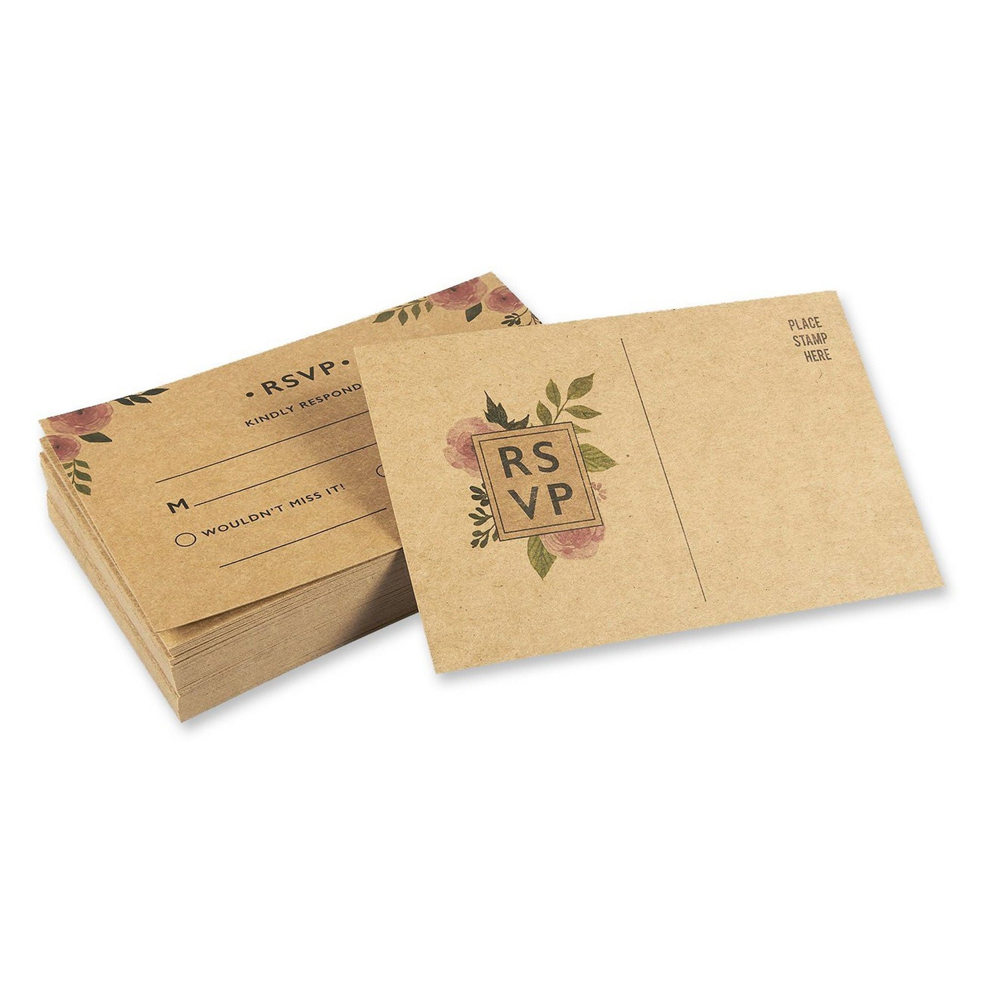 50 Pack RSVP Postcards, Kraft Blank Response Card, Wedding Return Cards