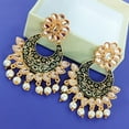 thumbnail image 2 of Efulgenz Indian Jewelry Antique Faux Pearl Beads Chandbali Dangle Bollywood Earrings Set for Women, Black, 2 of 6