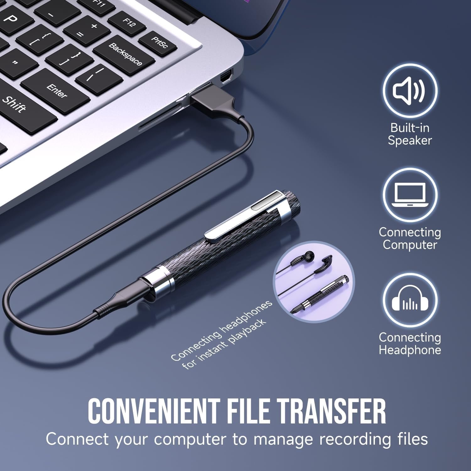 MUSICOZY 64GB Digital Voice Recorder, Portable Audio Recorder,Voice Activated Recorder with AI-Intelligent Noise Reduction,Clear Audio Recording Device for Studying, Lectures Meetings,Work,Interviews