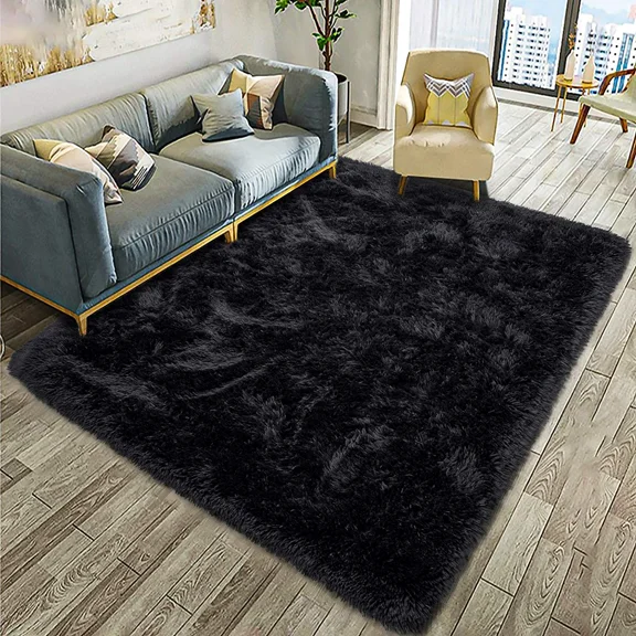Lochas Soft Fluffy Rugs Shaggy Plush Area Rug for Bedroom Living Room Home Decor Floor Carpet, 3'x5',Black