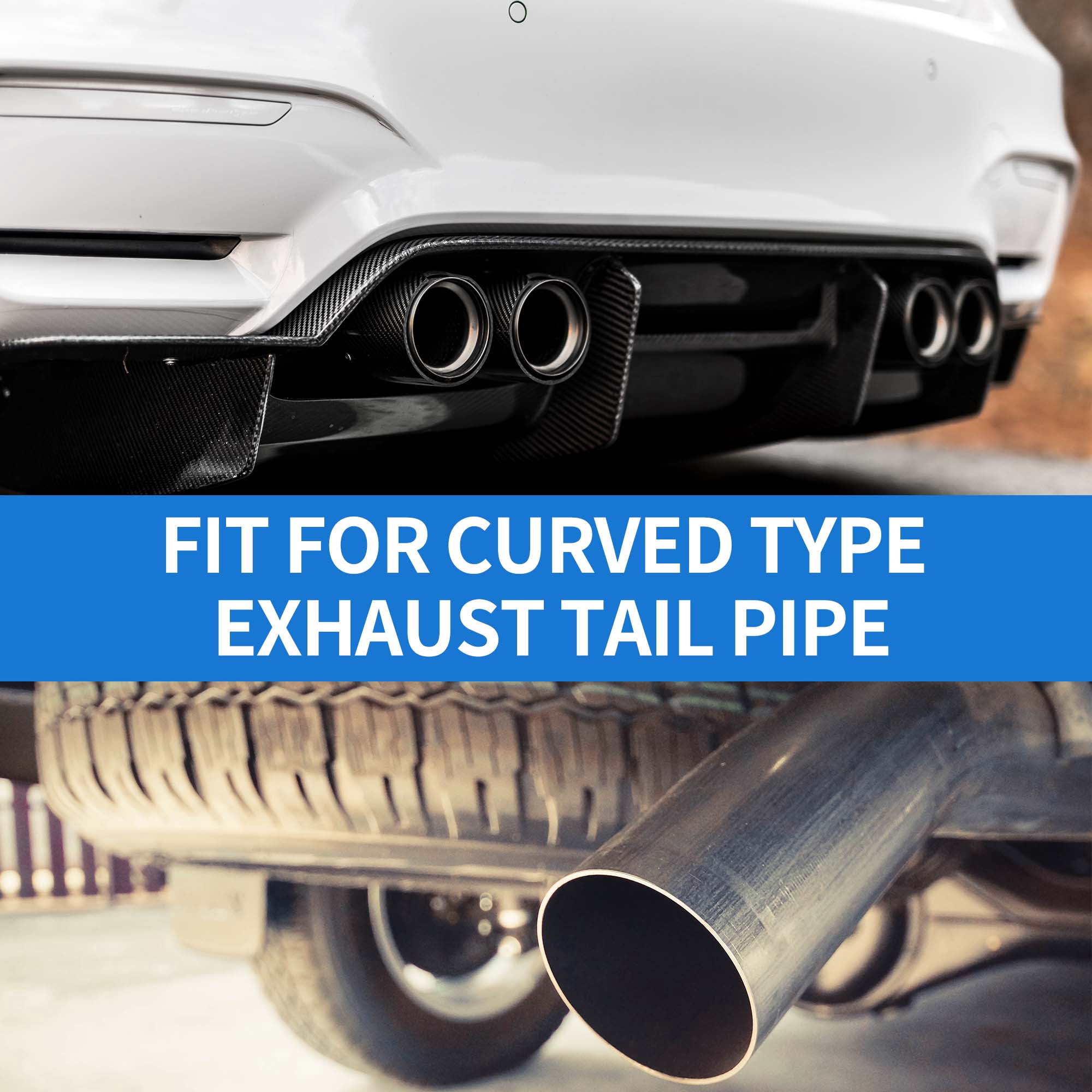 Unique Bargains 1 Pc Curved Slant Cut Dual Exhaust Tip 2.4" Inlet Stainless Steel Silver Tone