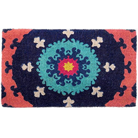 Fab Habitat Extra Thick Doormat - Handwoven, Durable - Natural Coir - Entryway, Front Door, Porch, Patio - Suzani Multicolor (18" x 30" Thick)
