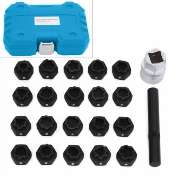 22pc Audi Wheel Locking Key Set with 21mm Locking Adaptor, 1/2" Drive Key Socket, Removal Punch, Compatible with Audi Vehicles