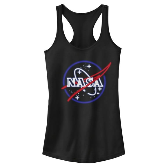 Junior's NASA Neon Sign Classic Logo  Racerback Tank Top Black Small