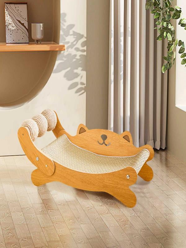 3 - in - 1 Cat Scratcher Bed with Natural Sisal, Large Indoor Cat Hammock & Scratching Post, Wooden Furniture for Scratching, Napping & Play, Toy - Included