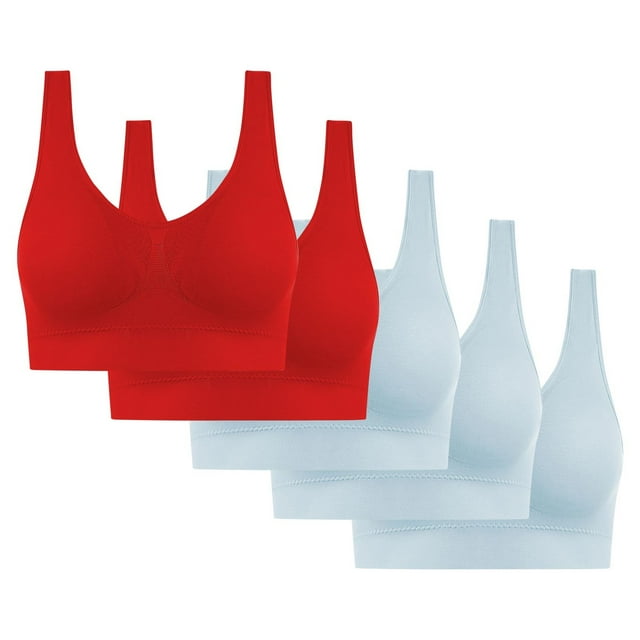 5PC Women's High Impact Sports Bra - Seamless Wireless Support | Comfortable Workout Bralette with Pad Insert Slots