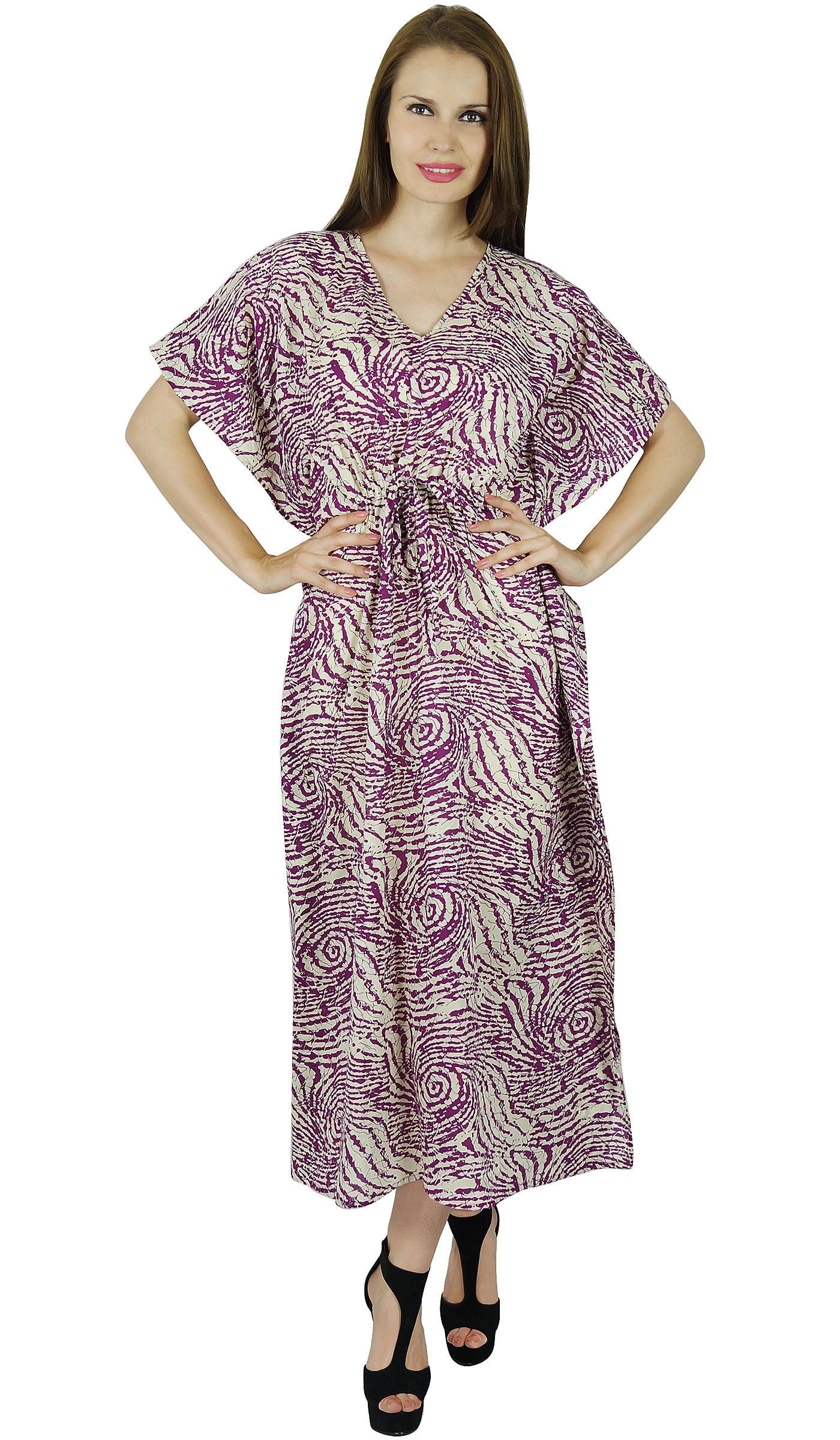 Bimba Women Long Cotton Kaftan Sleep Maxi Gown Purple Caftan Beach ...