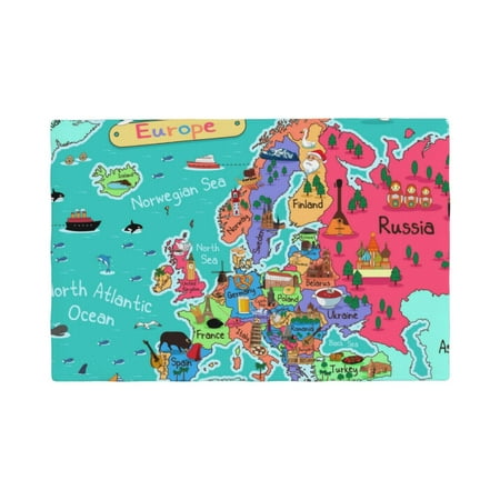 

Placemats Set of 6 Cartoon Map Of Europe Place mats for Dining Table Indoor/Outdoor Cute Heat Resistant Washable Table Mats(18 x 12 )